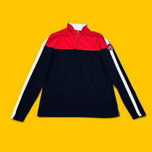 Lauren Ralph Lauren L-RL Active Quarter Zip Pullover Red Black Crest Women L VTG